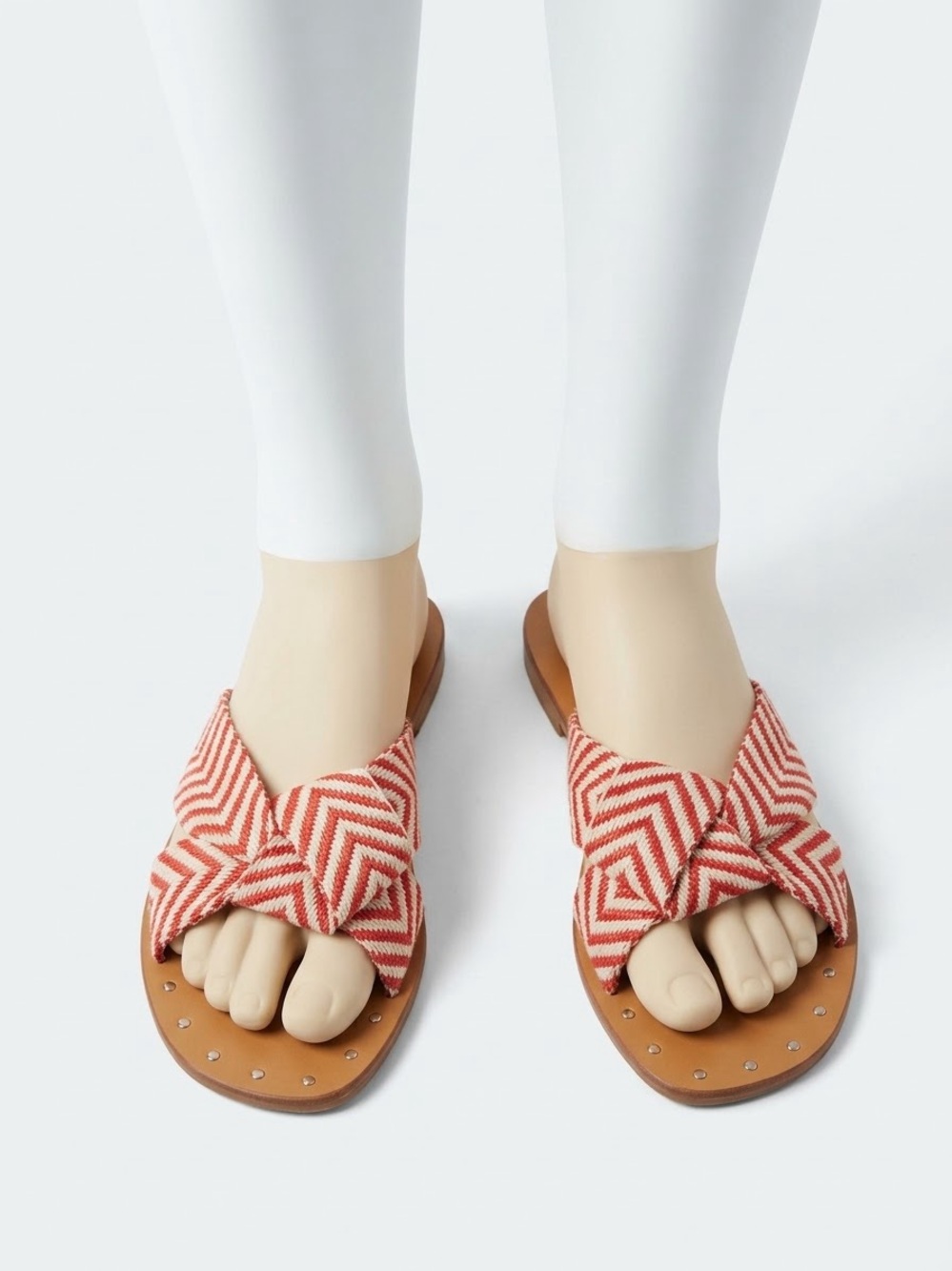 Women's Red Chevron Knot Slide Sandals
